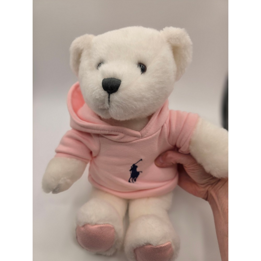 Ralph Lauren Romance White Teddy Bear Pink Hoodie Pony Logo Plush Toy - Picture 8 of 8